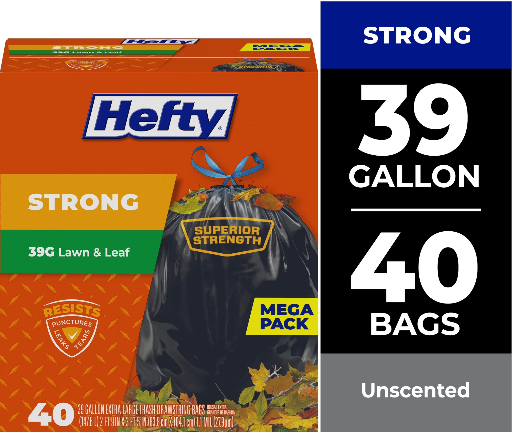 Hefty Strong Lawn & Leaf Trash Bags, 39 Gallon, 40 Count