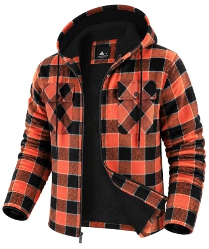 GEEK LIGHTING Men's Flannel Hooded Fleece Sherpa Lined Plaid Jacket