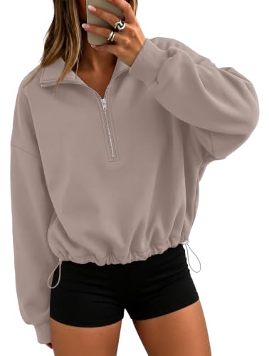 1/4 Zip Fleece Cinchable Crop Sweatshirt