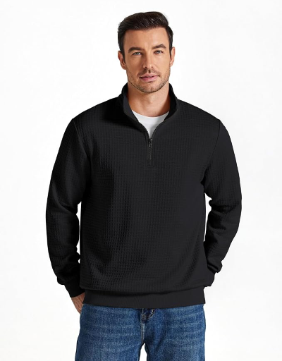 COOFANDY Mens Quarter Zip Pullover Unique Grid Pattern Deal