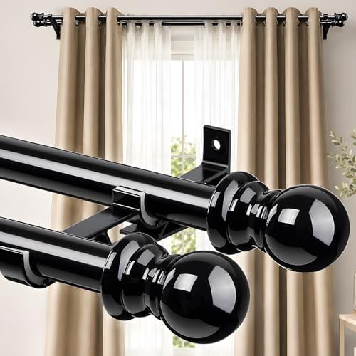 CALCHELE 28"-60" 1" Adjustable Double Curtain Rods w/ Brackets