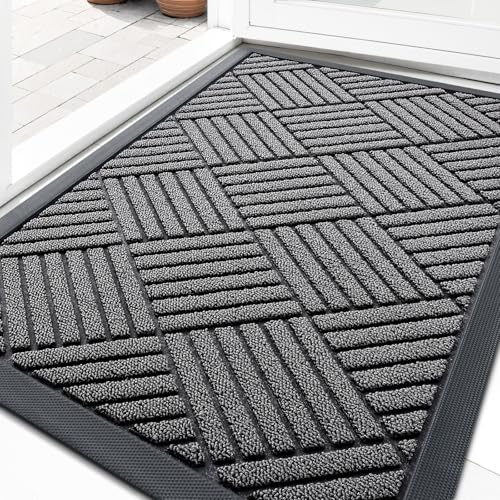 Olanly Front Door Mat Outside Entrance Grey Diamond