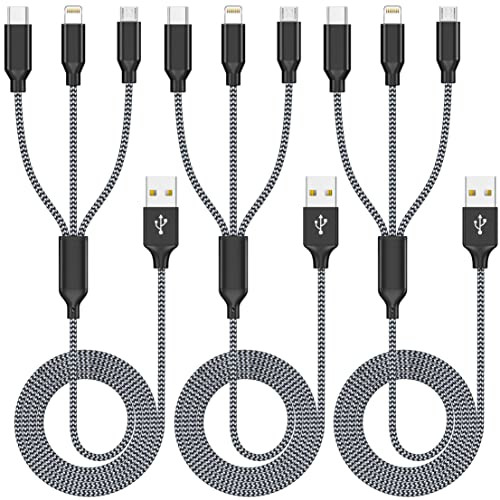 Xnewcable 3-Pack 4' 3-in-1 USB Multi Charging Cable (USB-C/Micro/Lightning Connectors)
