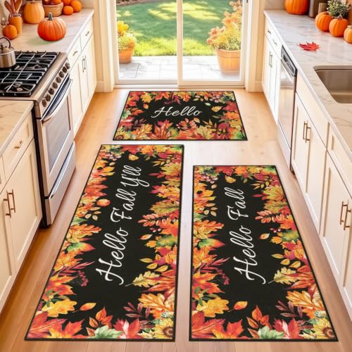 3-Piece Pauwer Fall Harvest Kitchen Rug Set