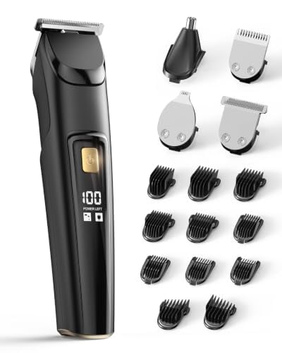Ricaf 4-in-1 Fast Charge Beard Trimmer and Grooming Kit with 18 Length Options (Black)