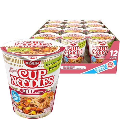 Nissin Cup Noodles Soup, Beef Flavor, 2.25 Ounce (Pack of 12)
