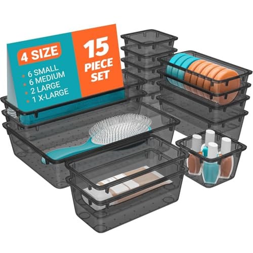 SpaceHacks 15 PCS Clear Plastic Drawer Organizer Set Deal