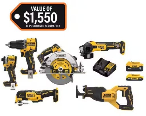 DEWALT 20V MAX Lithium-Ion Cordless 6-Tool Combo Kit with 5.0 Ah and 2.0 Ah Batteries Deal