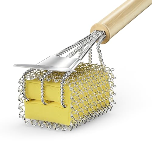 HOUSE AGAIN Bristle-Free BBQ Grill Brush & Scraper w/ 18" Heat-Resistant Handle