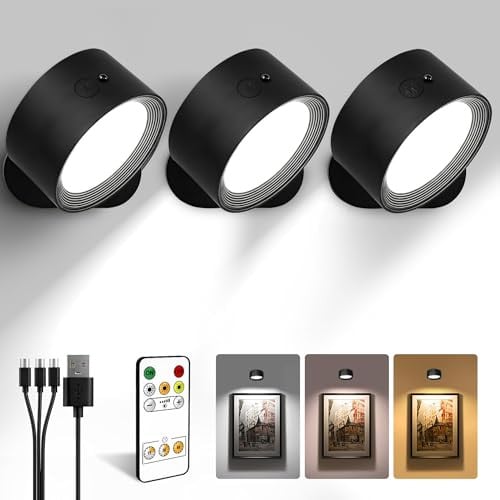 AMETHEUS Rechargeable Dimmable LED Light Sconces w/ Remote & Touch Control 3-Pack Deal