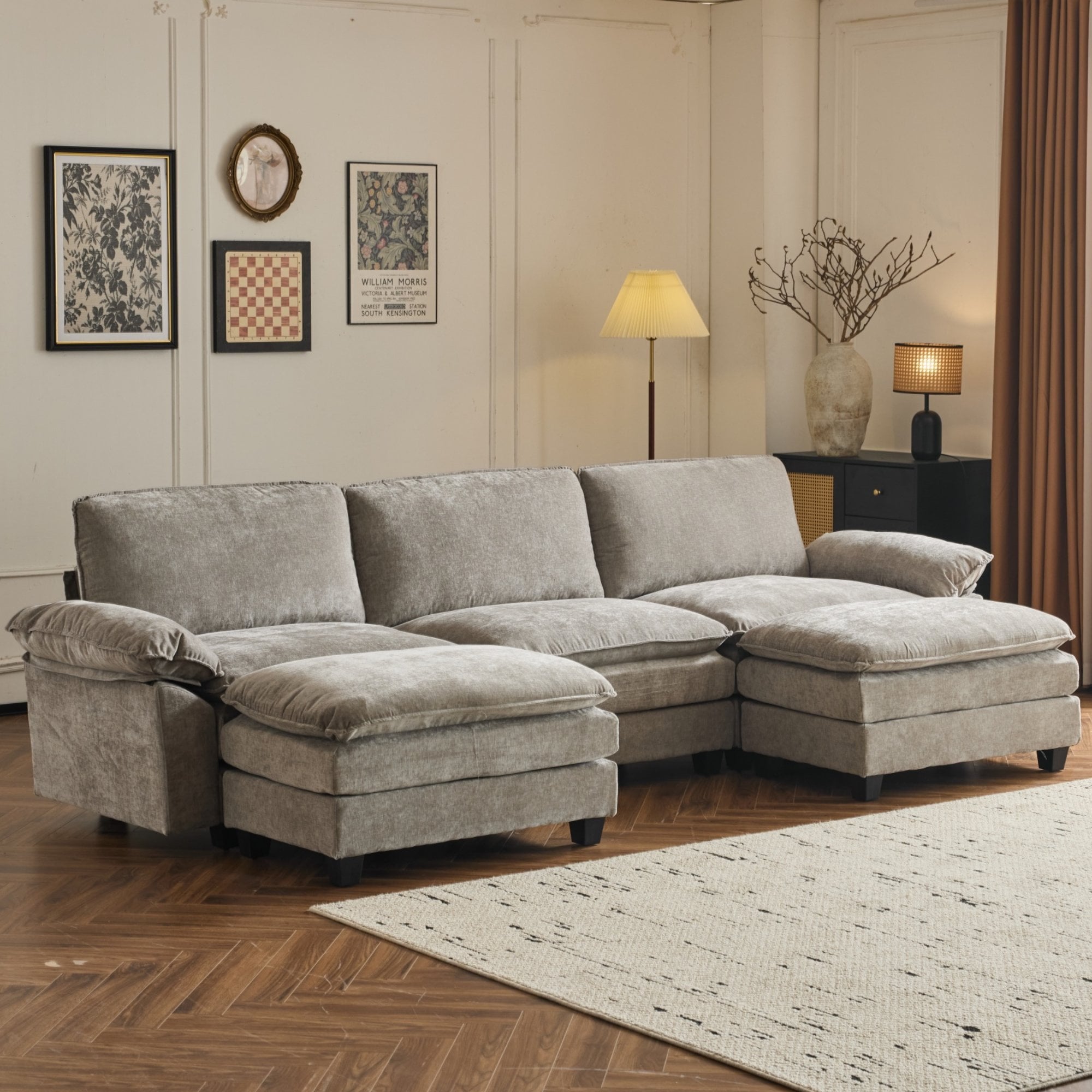 Ktaxon 120" U-Shaped Sectional Sofa w/ Double Chaise & Chenille Fabric (Light Gray)