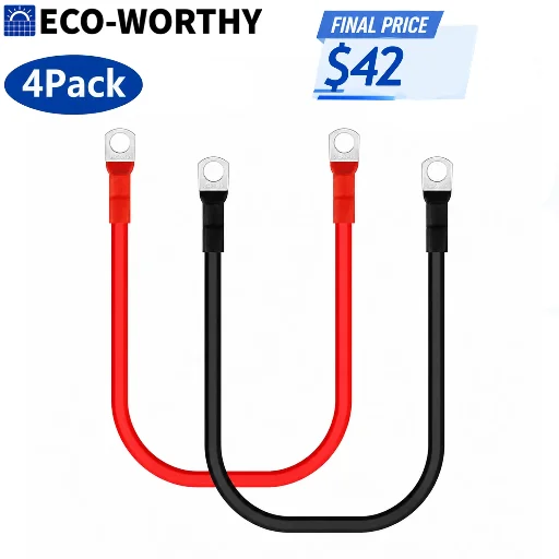ECO-WORTHY 4-Pack M8 2AWG Battery Cable w/ 5/16'' Lug Terminals 6.3" Cables Deal