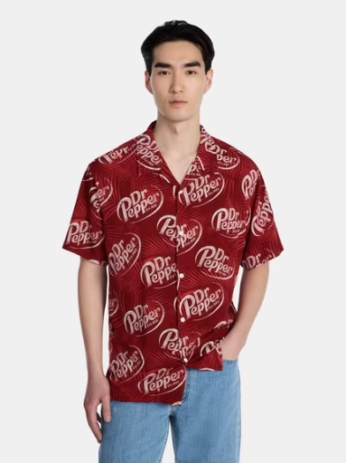 Dr Pepper Men's and Big Men's Graphic Woven Resort Shirt, Sizes S-2XL Deal