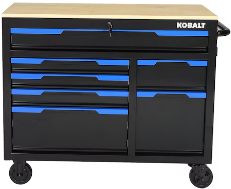 Kobalt 42" 7-Drawer Rolling Mobile Workstation w/ Solid Wood Top