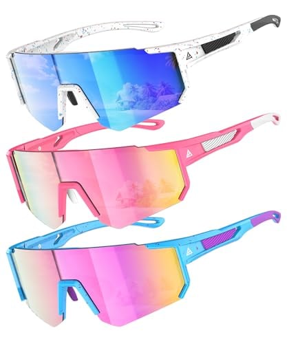 QALLY 3-Pack Baseball Softball Sunglasses for Kids Ages 4-14 with UV Protection