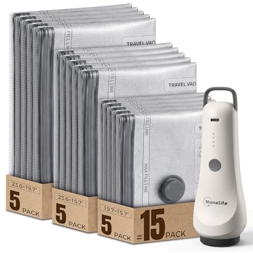 Travel Vacuum Bags with Electric Pump, 15-Pack Deal