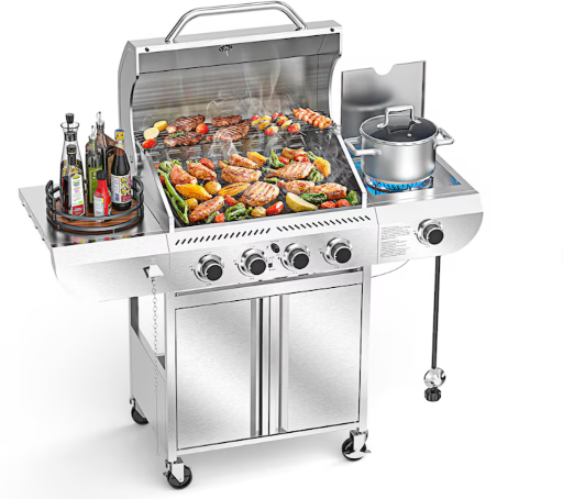 COWSAR 4-Burner Liquid Propane Gas Grill w/ 1-Side Burner