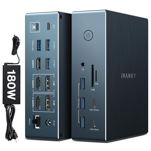 iVANKY 20-in-1 FusionDock Pro 2 DisplayLink Docking Station Triple 4K@60Hz Monitor 180W Power 2.5GbE
