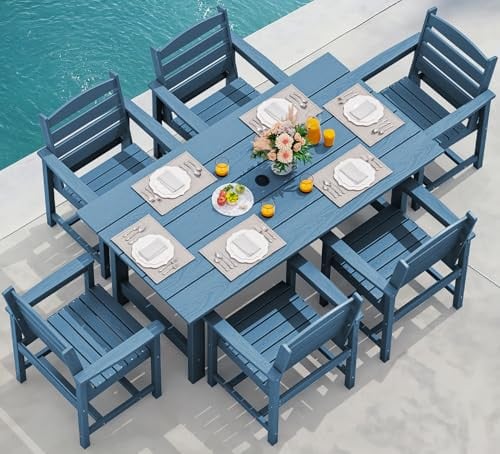 SERWALL 7-Piece Patio Dining Table Sets Blue