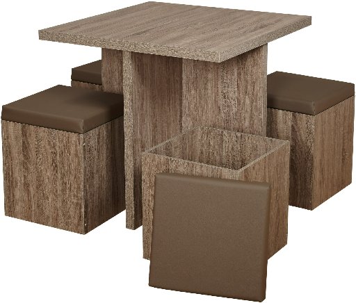 Mainstays Dexter Compact Dining Room/Kitchen Table Set w/ 4 Storage Ottomans