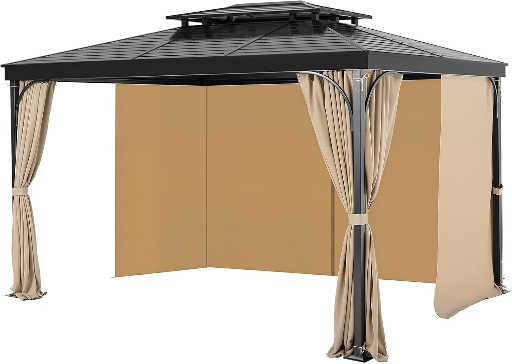 VEVOR 10x10x6.7FT Gazebo Curtains 4-Panel Sidewalls with Zippers (Khaki)
