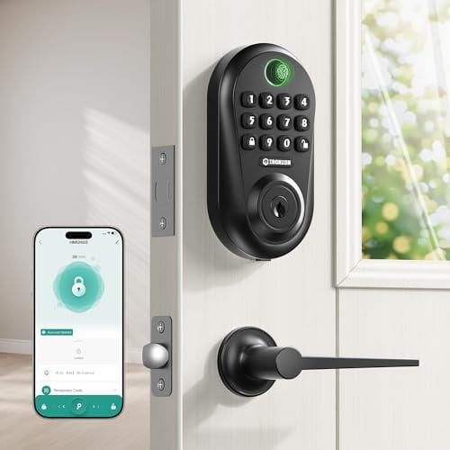 Keyless Entry Fingerprint Smart Door Lock Deadbolt w/ Handles Set