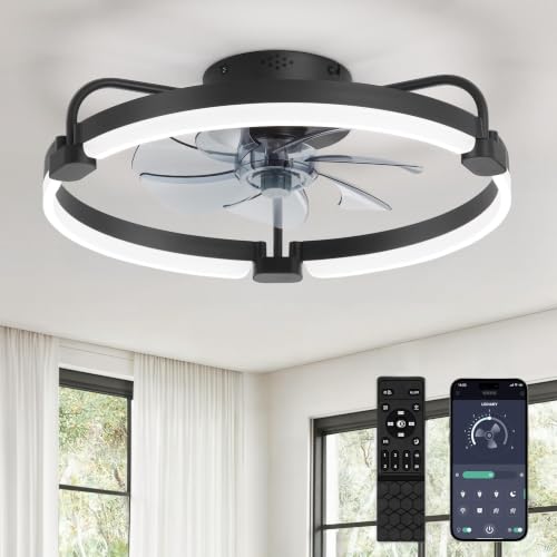 LEDIARY 20" Low Profile Black 6-Speed Ceiling Fan w/ LED Lights + Remote