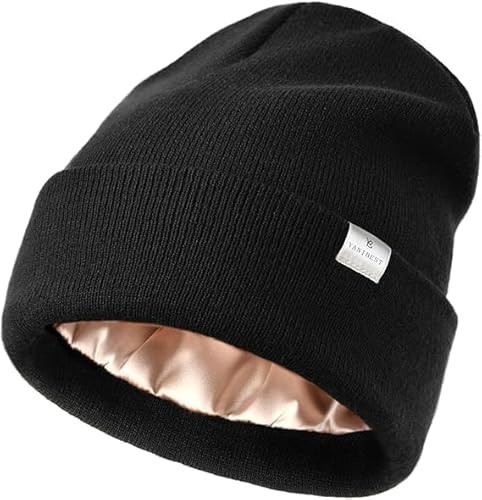 Satin Lined Black Beanie