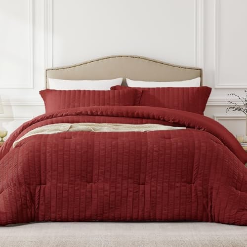 Quataly Queen Comforter Set Dark Red 3-Piece