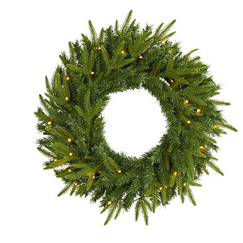 24in. Long Pine Artificial Christmas Wreath with 35 Clear LED Lights