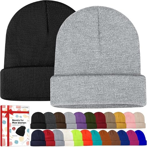 Beanies for Men Women 2 Pack Acrylic Fall Winter Men's Hats (Black and Gray)