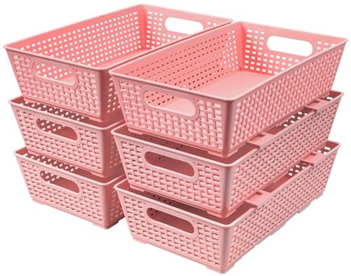 Stackable Woven Plastic Baskets 6-Pack Deal