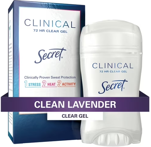 Secret Clinical Strength Clear Gel Antiperspirant Deodorant, Clean Lavender 1.6 oz