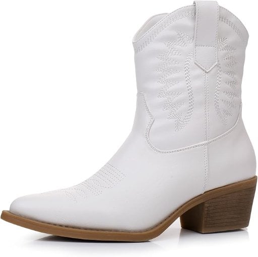 White Cowboy Boots for Women Mid Calf Pointed Toe Size 6M
