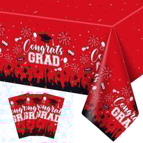 3 Pcs Plastic Red Graduation Tablecloth Deal