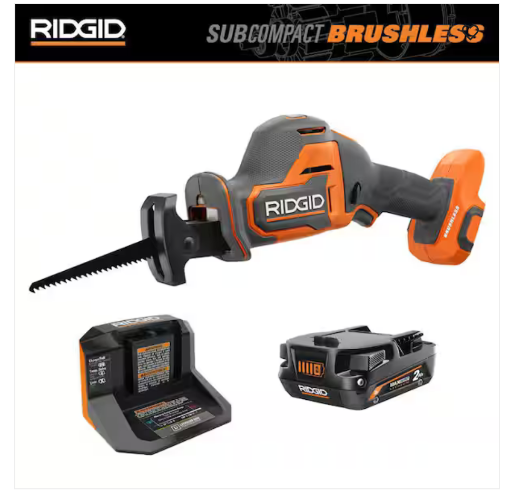 Ridgid 18V SubCompact Brushless Cordless One-Handed Reciprocating Saw Kit with 2.0 Ah Battery