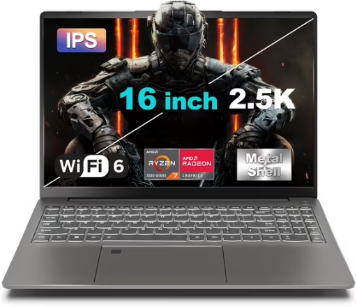 SANPTENT Laptop 16" QHD+ IPS, Ryzen 7 6800H, 16GB DDR5, 512GB SSD