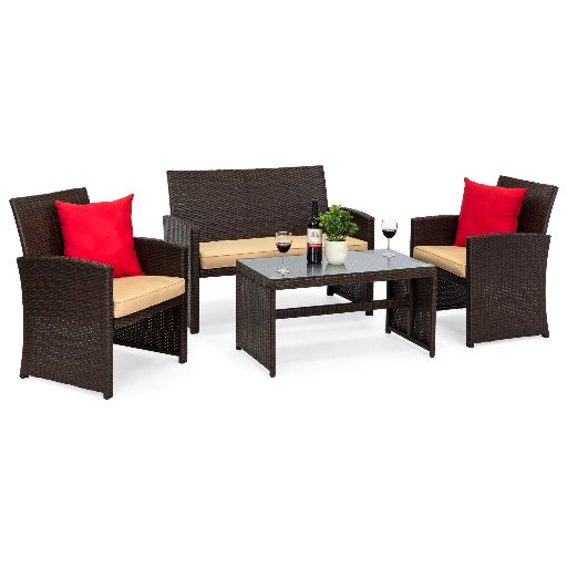 Best Choice Products 4-Piece Outdoor Wicker Patio Conversation Furniture Set