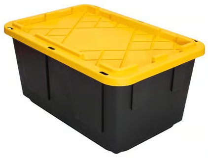 Greenmade 27 Gal Black/Yellow Snap Lock Stackable Storage Box Deal