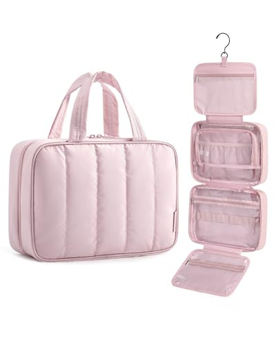 BAGSMART Travel Toiletry Bag for Full-Size Accessories Pink
