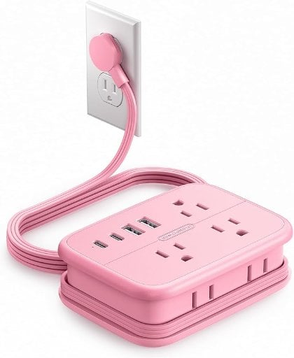 NTONPOWER Pink Extension Cord Travel Power Strip 6 Outlets 4 USB Ports (2 USB C)