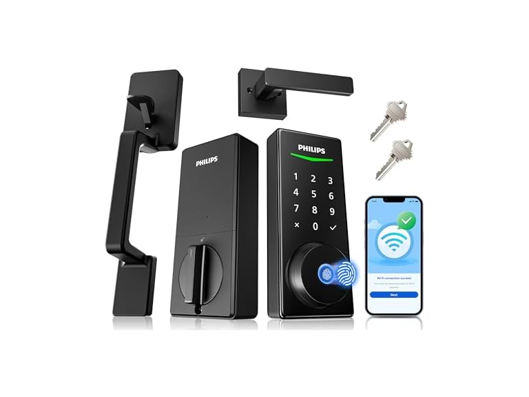 Philips WiFi Smart Lock with Handle, Fingerprint & App Unlock, Auto-Lock, Keyless Entry, Matte Black Deal