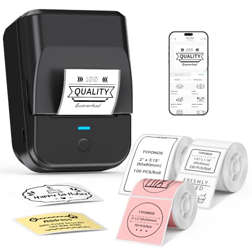 PM240 Label Maker Machine, Black, with 3 Rolls of 40x30mm White Labels