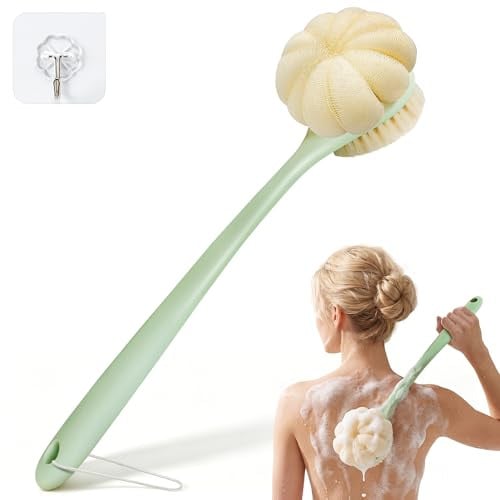 Loofah with Handle, Back Shower Brush with Bristles