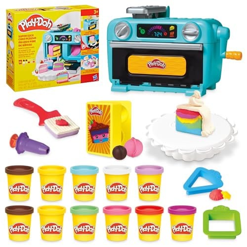 Play-Doh Super Slice Cake Playset w/ Toy Oven, Play Kitchen Accessories & 11 Modeling Compound Cans