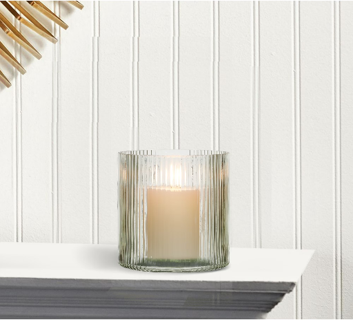Better Homes & Gardens 5" Medium Glass Ribbed Hurricane Candle Holder (Green)