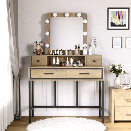 Vanity Table with Lighted Mirror (60'' H X 39.4'' W X 15.8'' D) Deal