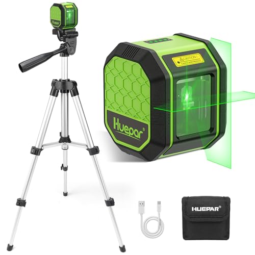 HUEPAR Rechargeable USB-C Green Cross Line Laser Level w/ Tripod 100'