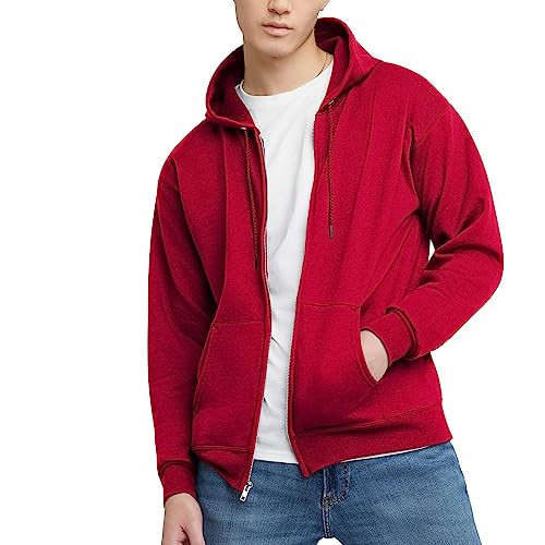 Hanes Men's Full-Zip Eco-Smart Hoodie Deep Red
