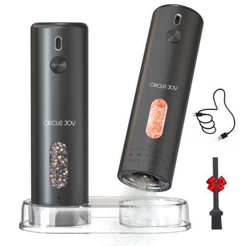Circle Joy Rechargeable Electric Salt & Pepper Grinder Set w/ Base (Black) 110ml